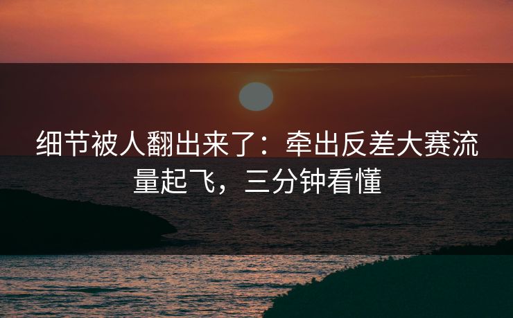 细节被人翻出来了：牵出反差大赛流量起飞，三分钟看懂