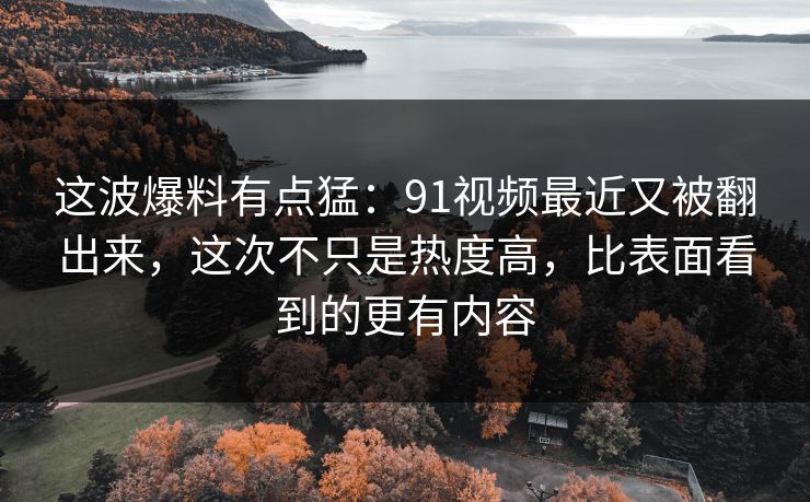这波爆料有点猛：91视频最近又被翻出来，这次不只是热度高，比表面看到的更有内容